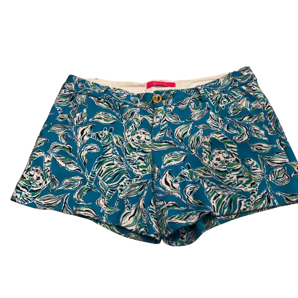 Lilly Pulitzer Women's‎ Size 4 Turquoise Tiger Print Cotton Blend Shorts